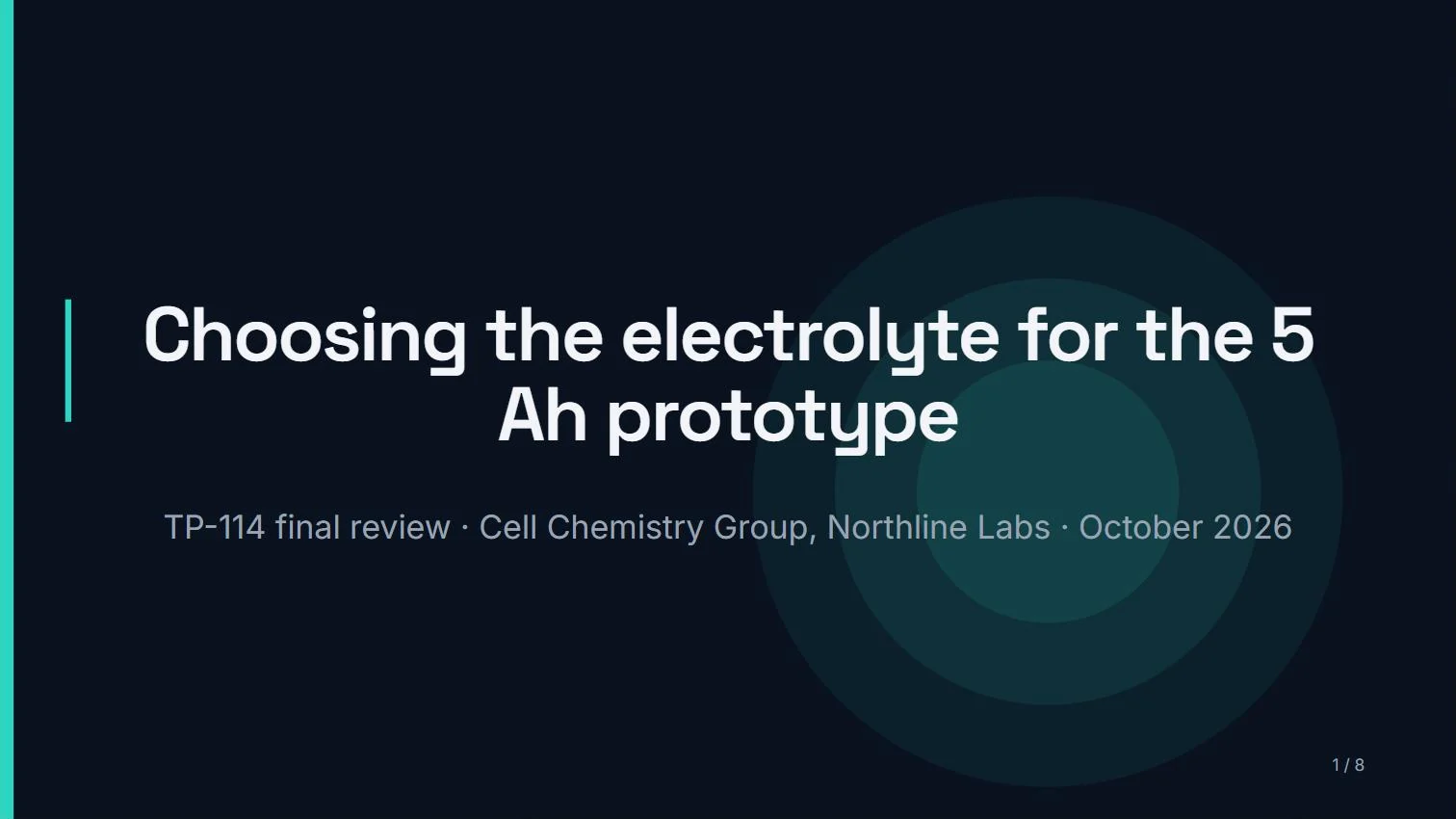 Deck cover: Choosing the electrolyte for the 5 Ah prototype